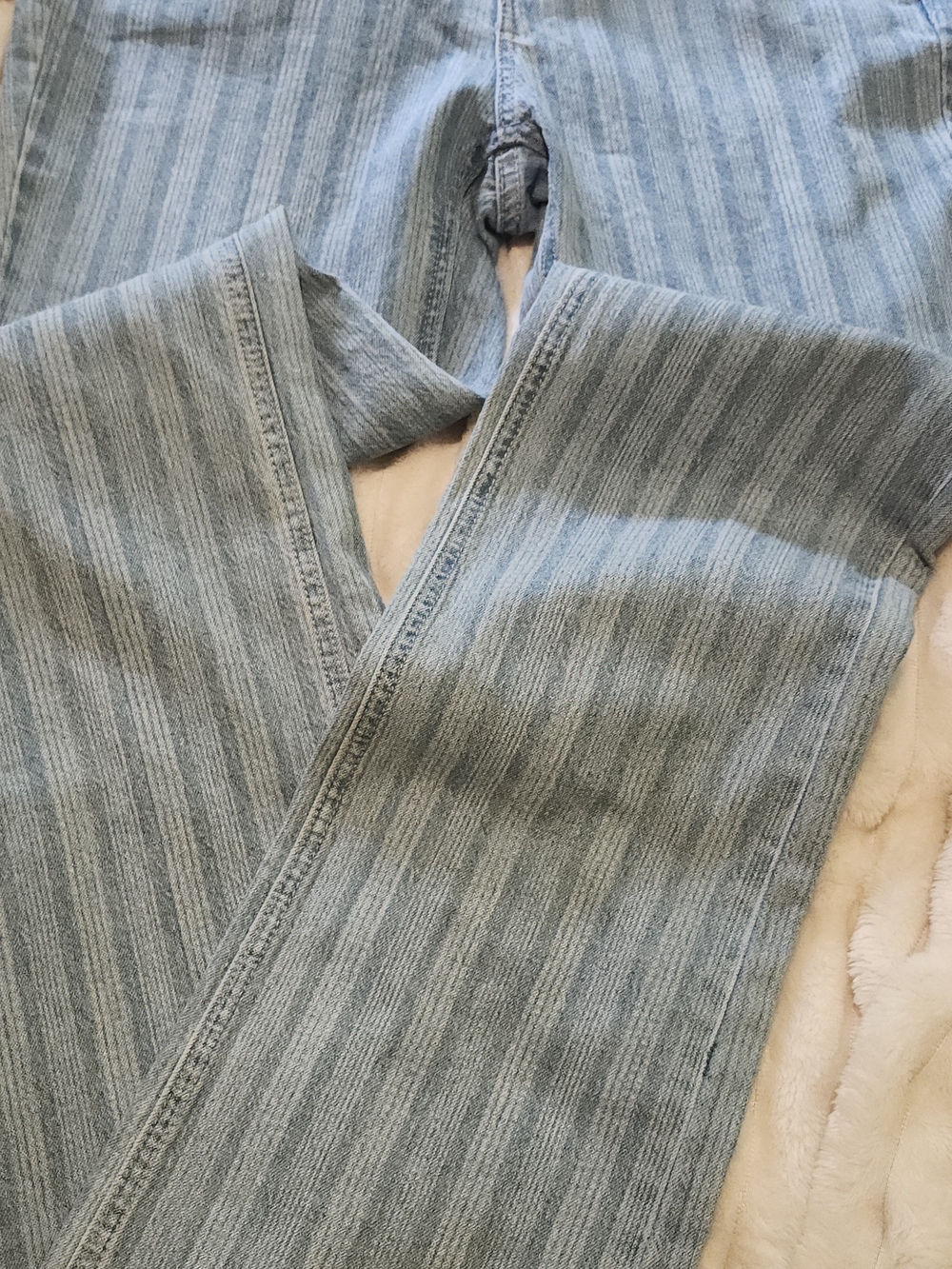 Striped Light Wash Denim Jeans - Blue